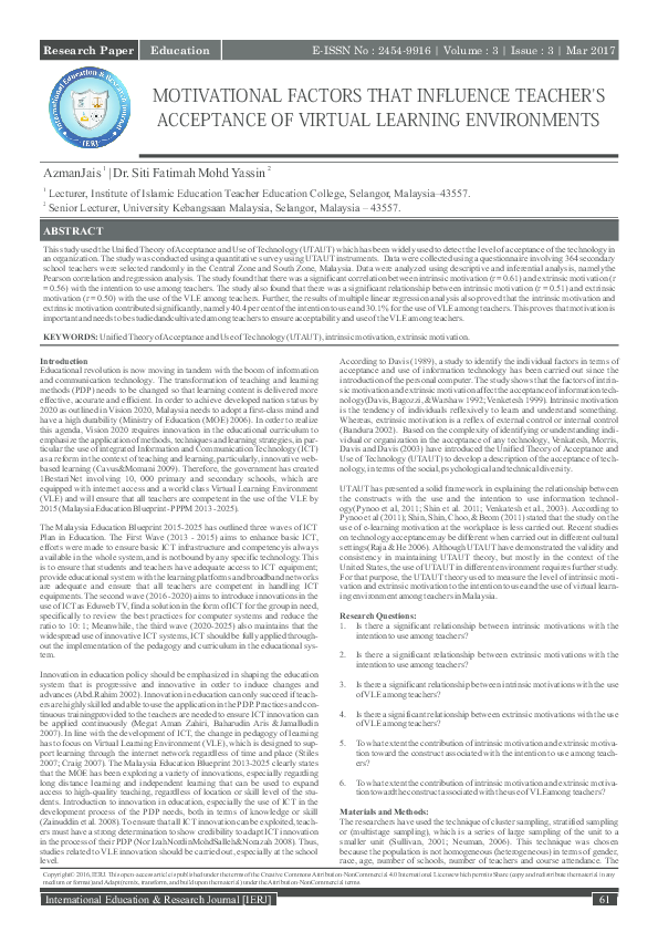 (PDF) MOTIVATIONAL FACTORS THAT INFLUENCE TEACHER’S ACCEPTANCE OF ...