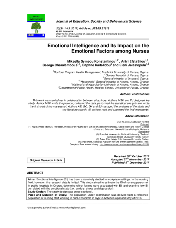 (PDF) Emotional Intelligence and Its Impact on the Emotional Factors ...