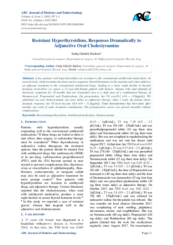 (PDF) Resistant Hyperthyroidism, Responses Dramatically to Adjunctive
