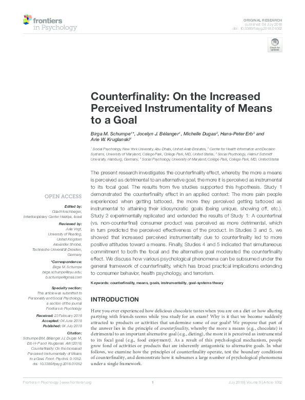 (PDF) Counterfinality: On the Increased Perceived Instrumentality of ...