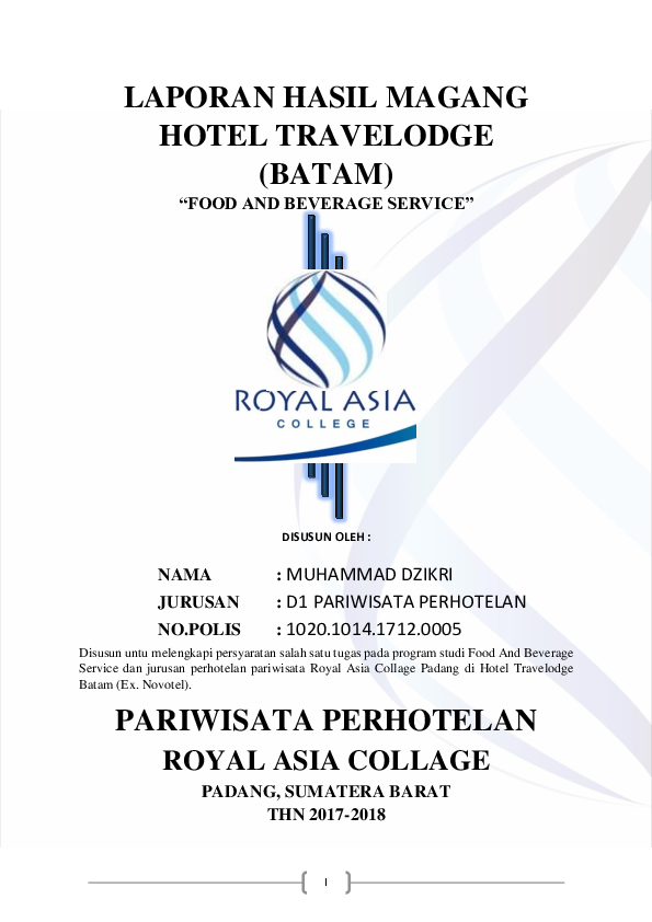 Contoh Laporan Pkl Smk Perhotelan Food And Beverage Contoh Laporan Pkl Smk Perhotelan Food And Beverage