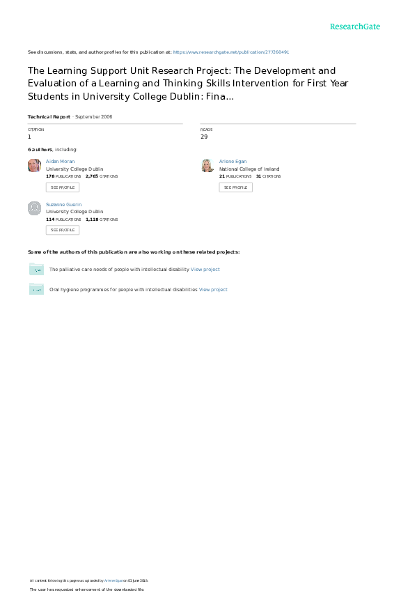 (PDF) The Learning Support Unit Research Project: The Development and ...