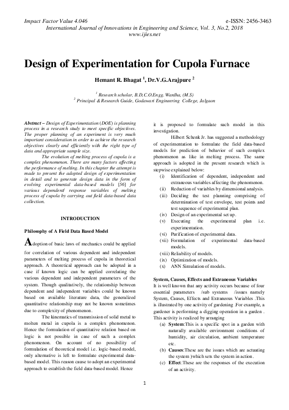 (PDF) Design of Experimentation for Cupola Furnace International