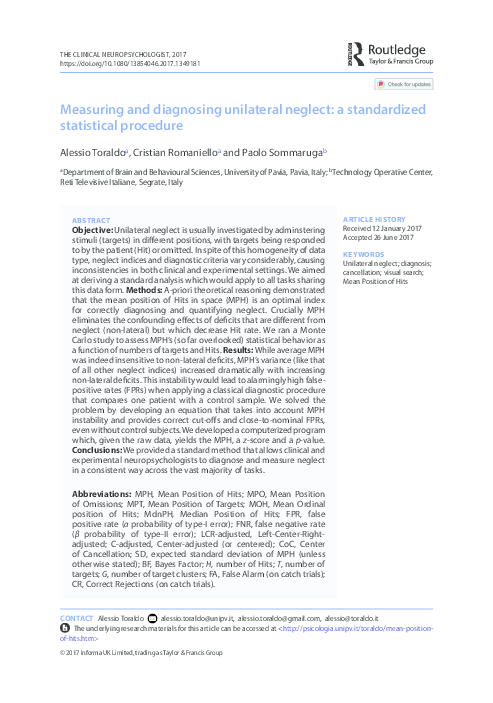 (PDF) Measuring and diagnosing unilateral neglect: a standardized ...