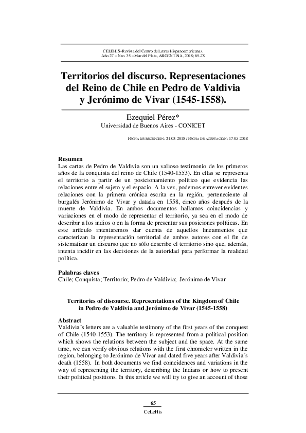 (PDF) Territorios del discurso. Representaciones del Reino de Chile en