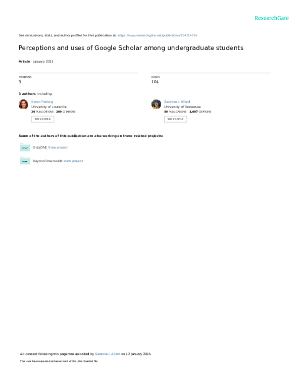(PDF) Perceptions and uses of Google Scholar among undergraduate students