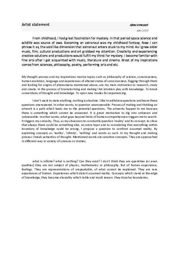 (PDF) Artist statement - May 2017