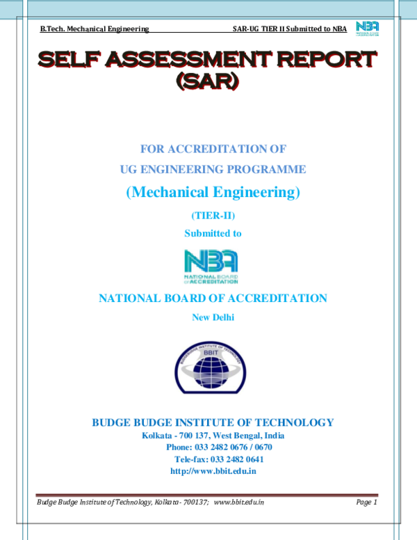 (PDF) FOR ACCREDITATION OF UG ENGINEERING PROGRAMME (Mechanical ...