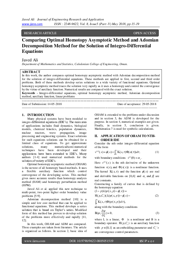 (PDF) Comparing Optimal Homotopy Asymptotic Method and Adomian ...