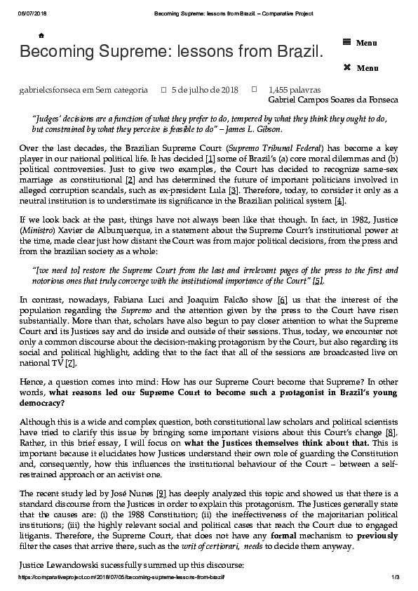 (PDF) Becoming Supreme: lessons from Brazil