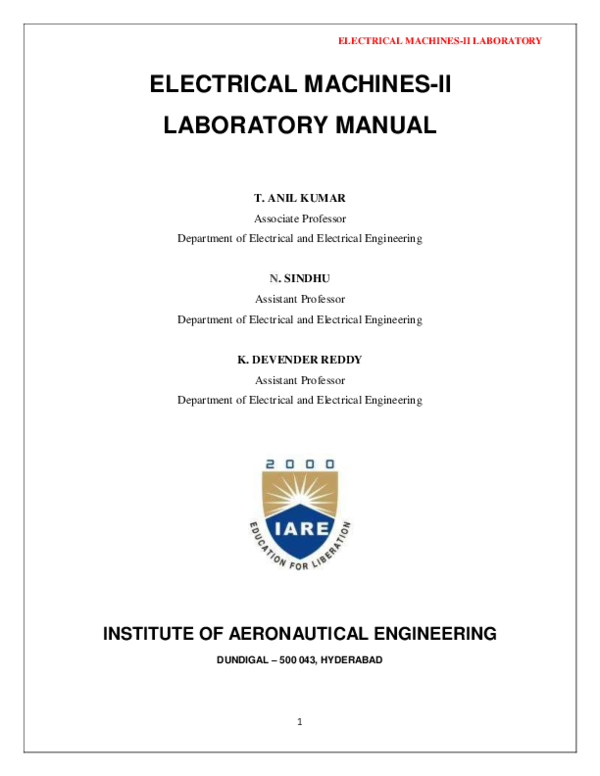 (PDF) ELECTRICAL MACHINESII LABORATORY ELECTRICAL MACHINESII