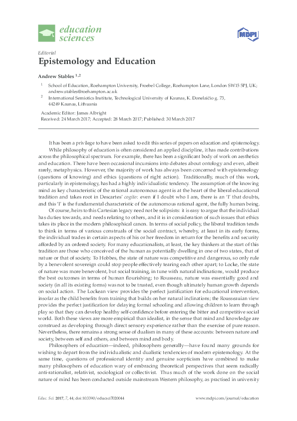 The Epistemology Of Education : The Epistemological Development of ...