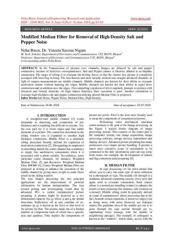(PDF) Modified Median Filter for Removal of High Density Salt and ...