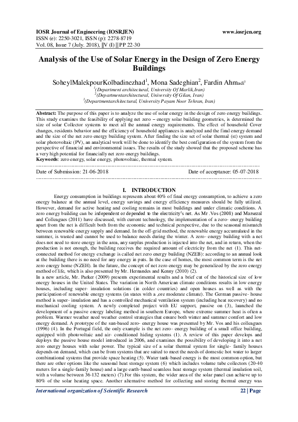 (PDF) Analysis of the Use of Solar Energy in the Design of Zero Energy ...