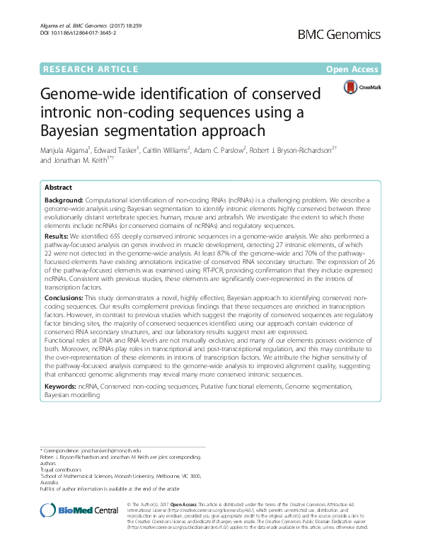 (PDF) Genome-wide identification of conserved intronic non-coding ...