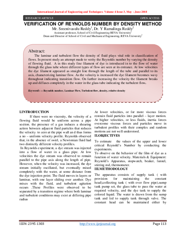 (PDF) Verification Of Reynolds Number By Density Method International