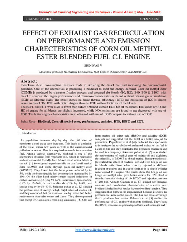 (PDF) Effect Of Exhaust Gas Recirculation On Performance And Emission