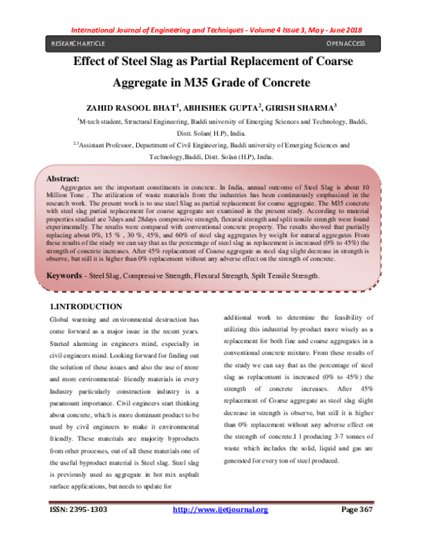 (PDF) Effect of Steel Slag as Partial Replacement of Coarse Aggregate ...