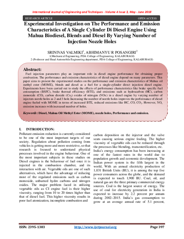 (PDF) Experimental Investigation on The Performance and Emission ...