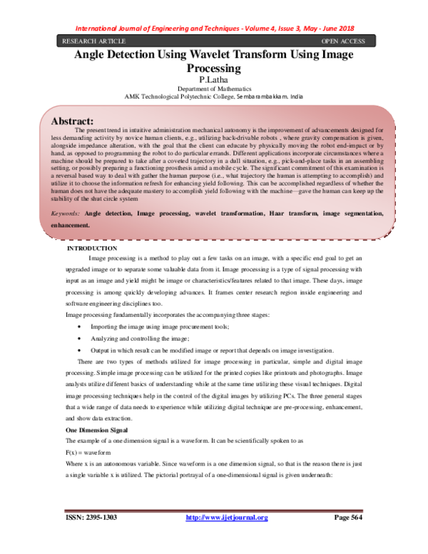 (PDF) Angle Detection Using Wavelet Transform Using Image Processing