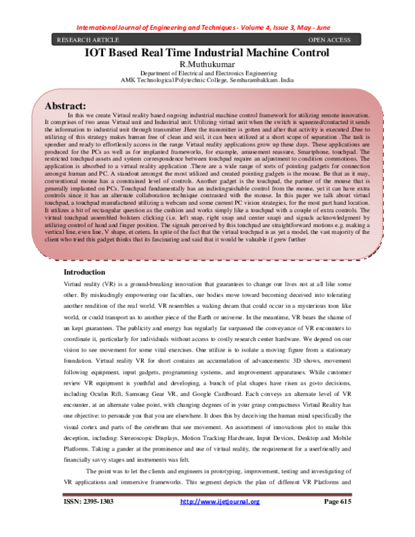 (PDF) IOT Based Real Time Industrial Machine Control International