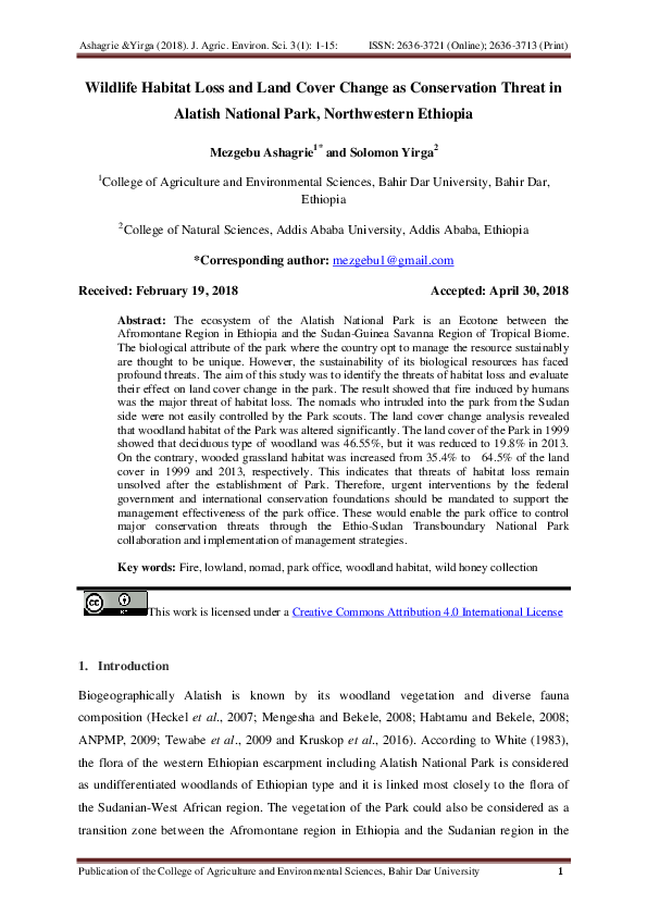 (PDF) Wildlife Habitat Loss and Land Cover Change as Conservation