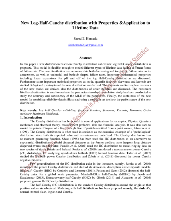 pdf new log half cauchy distribution with properties application to