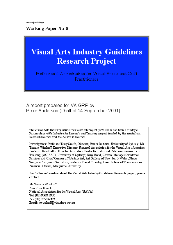 (PDF) Professional Accreditation for Visual Artists and Craft