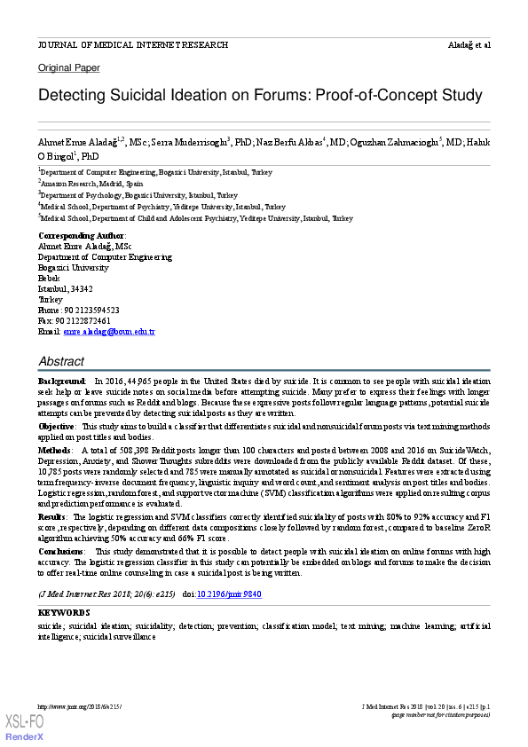 (PDF) Detecting Suicidal Ideation on Forums: Proof-of-Concept Study