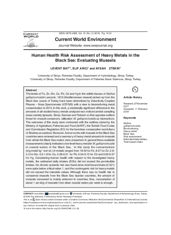 (PDF) Human Health Risk Assessment of Heavy Metals in the Black Sea ...