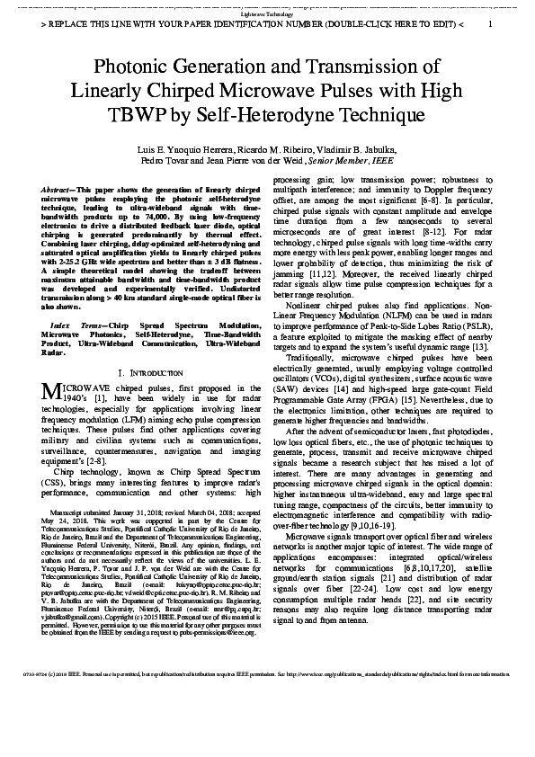 (PDF) Photonic Generation and Transmission of Linearly Chirped ...