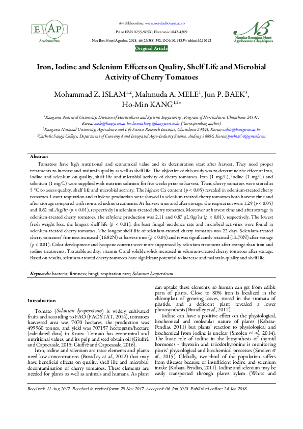 (PDF) Iron, Iodine and Selenium Effects on Quality, Shelf Life and
