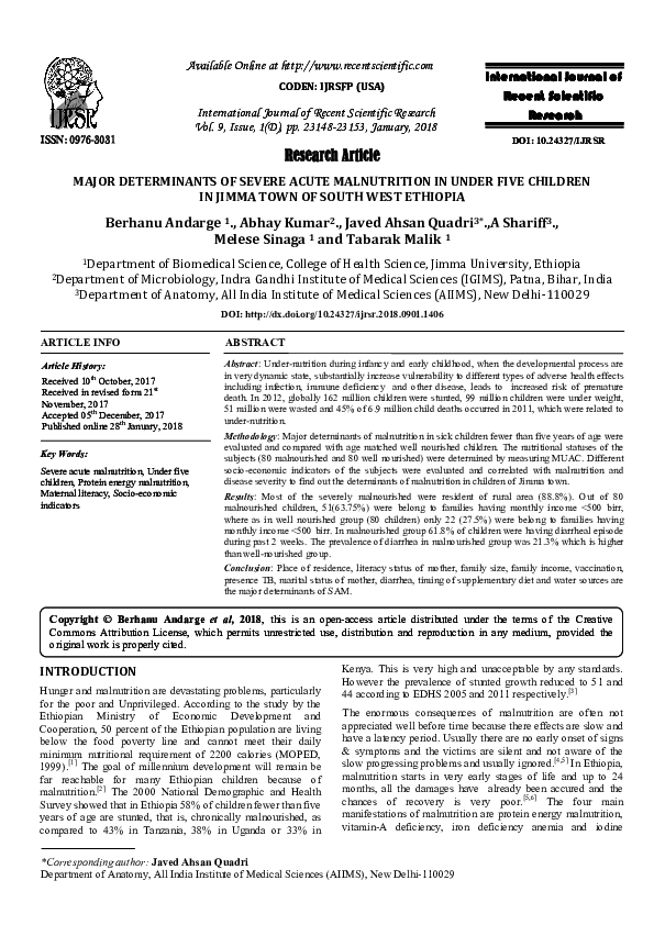 (PDF) MAJOR DETERMINANTS OF SEVERE ACUTE MALNUTRITION IN UNDER FIVE ...