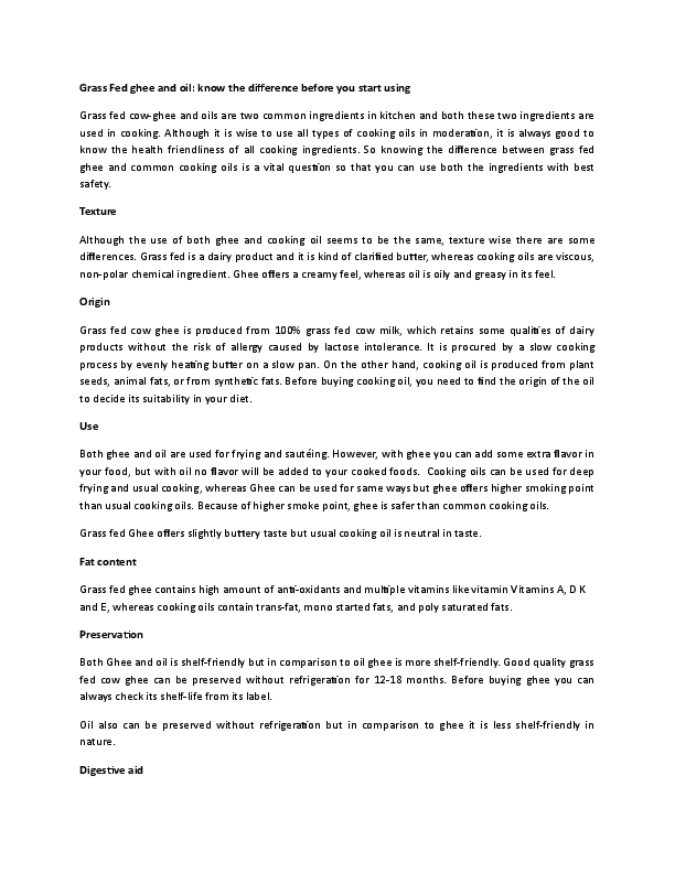 (DOC) Grass Fed ghee and oilknow the difference before you start using
