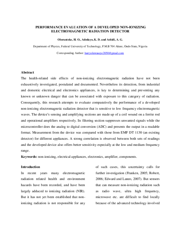 (DOC) PERFORMANCE EVALUATION OF A DEVELOPED NON-IONIZING ...