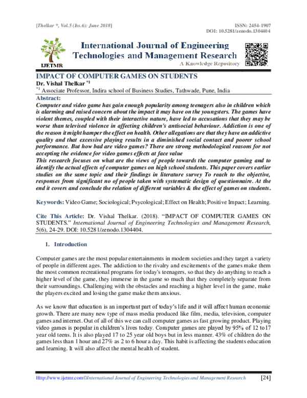 Effects of computer gaming research paper negative effects of videogames on education