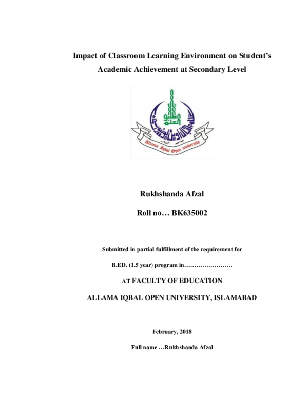 (PDF) Impact of Classroom Learning Environment on Student's Academic ...