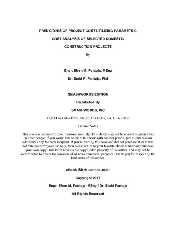 (PDF) PREDICTORS OF PROJECT COST UTILIZING PARAMETRIC COST ANALYSIS OF ...