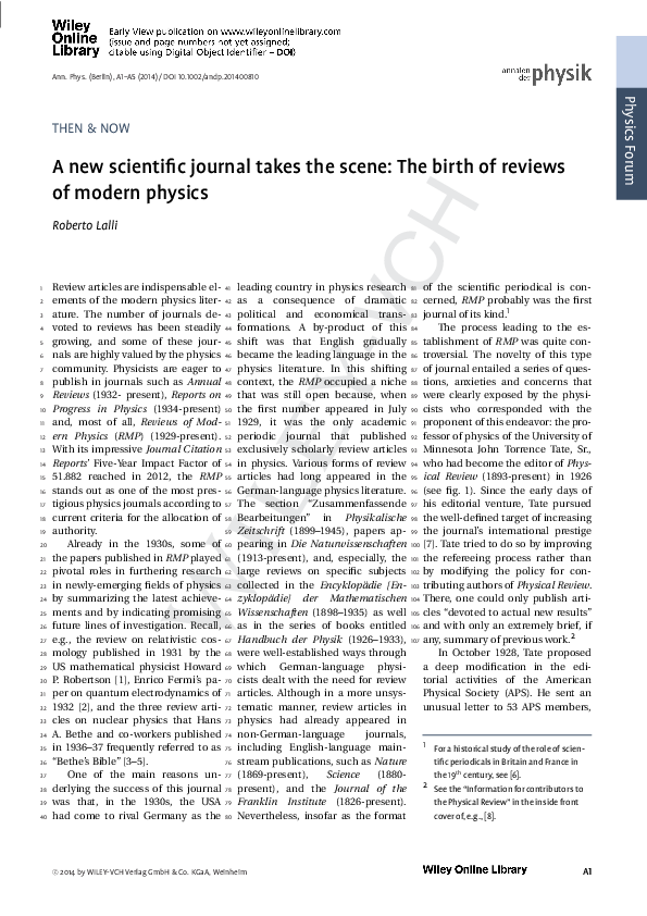 (PDF) A new scientific journal takes the scene: The birth of reviews of ...