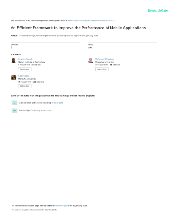 (PDF) An Efficient Framework to Improve the Performance of Mobile ...