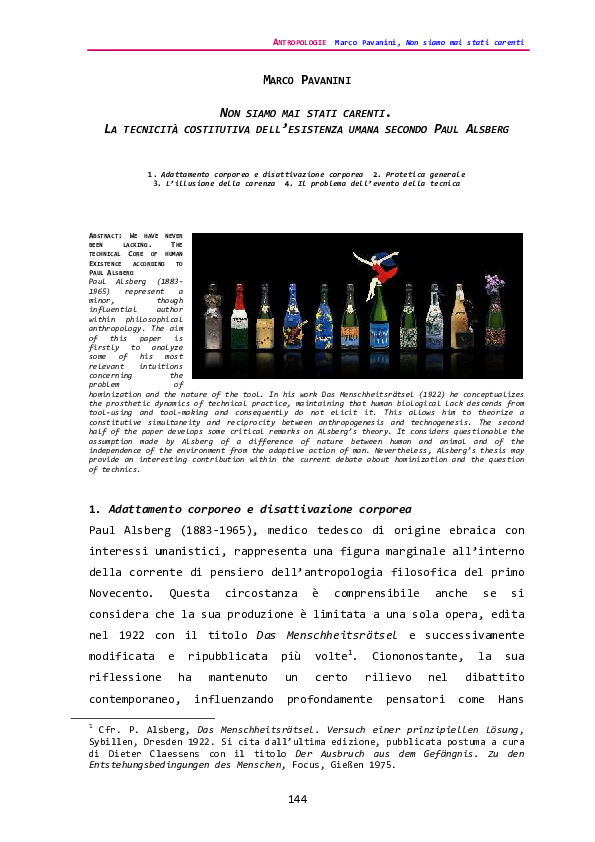 (PDF) Non siamo mai stati carenti. La tecnicità costitutiva dell