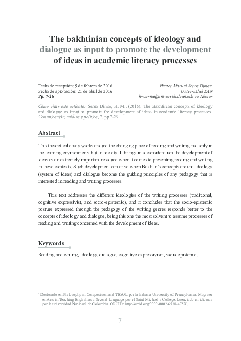 (PDF) The bakhtinian concepts of ideology and dialogue as input to ...