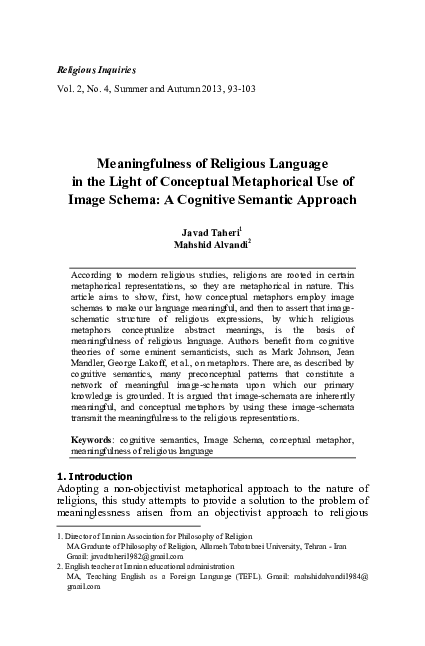 (PDF) Meaningfulness of Religious Language in the Light of Conceptual ...
