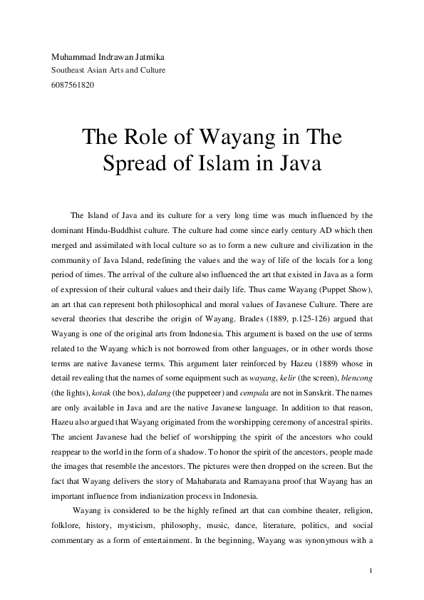 (DOC) The Role of Wayang in The Spread of Islam in Java