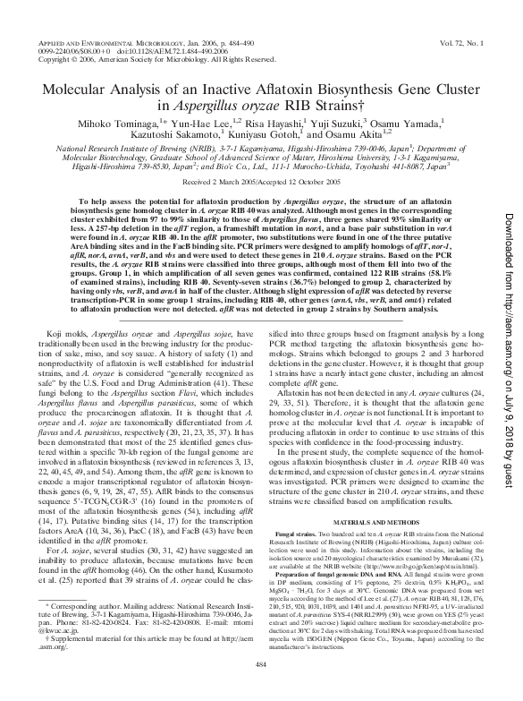 (PDF) Molecular Analysis of an Inactive Aflatoxin Biosynthesis Gene ...