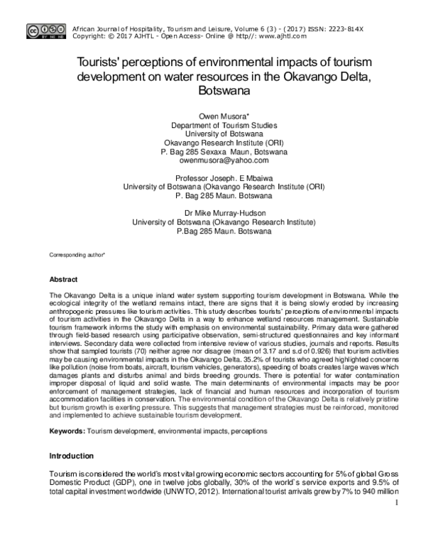 (PDF) Tourists' perceptions of environmental impacts of tourism ...
