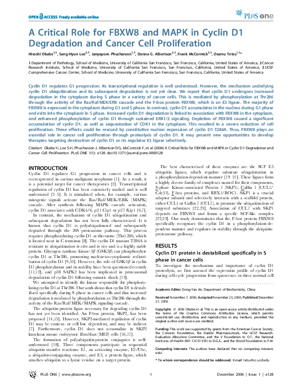 (PDF) A Critical Role for FBXW8 and MAPK in Cyclin D1 Degradation and ...