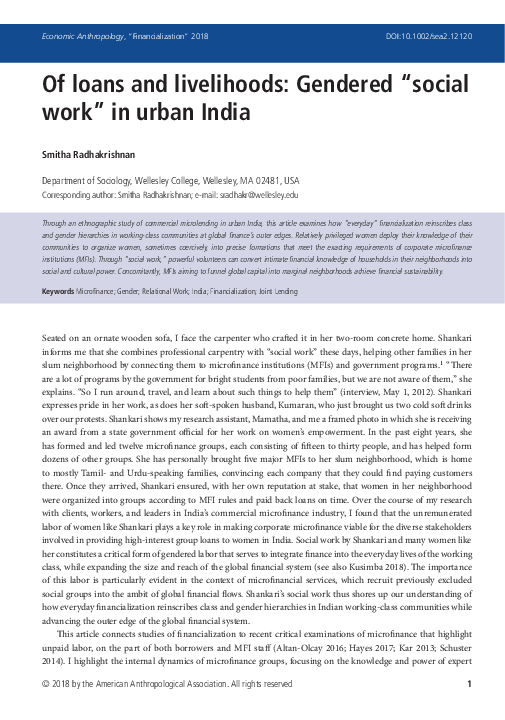 (PDF) Of loans and livelihoods: Gendered " social work " in urban India