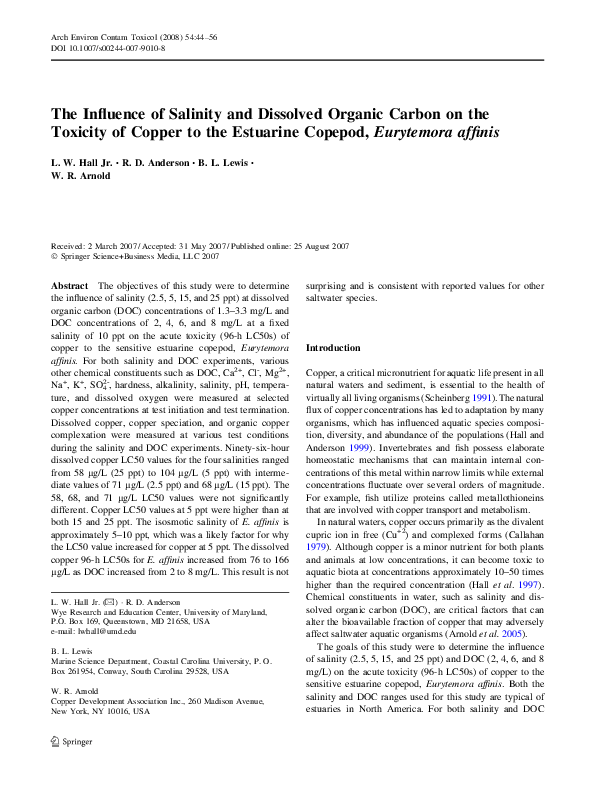 (PDF) The Influence of Salinity and Dissolved Organic Carbon on the ...