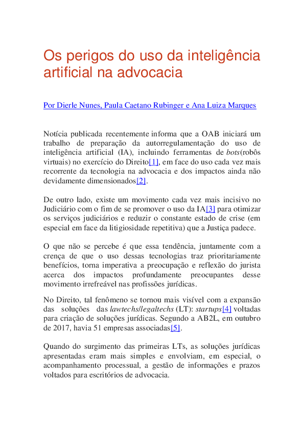 (PDF) Os perigos do uso da inteligência artificial na advocacia